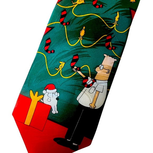 1997 DILBERT Dogbert Software United Media Christmas Tree Silk Tie‎ Ralph Marlin - Picture 1 of 5